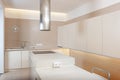 Modern kitchen minimalictic interior with beige artificial stone pannels Royalty Free Stock Photo