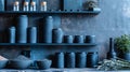 Modern Kitchen Pantry with Blue Aesthetic and Organized Storage Containers Royalty Free Stock Photo
