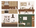 Modern kitchen in Scandinavian boho style. Vector cartoon illustration Royalty Free Stock Photo