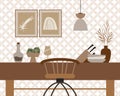 Modern kitchen in Scandinavian boho style. Vector cartoon illustration Royalty Free Stock Photo