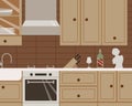 Modern kitchen in Scandinavian boho style. Vector cartoon illustration Royalty Free Stock Photo