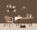 Modern kitchen in Scandinavian boho style. Vector cartoon illustration Royalty Free Stock Photo