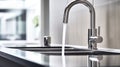 Modern kitchen sink with faucet running water, AI