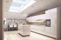 Modern Kitchen with Skylight - Interior Design Perspective Royalty Free Stock Photo