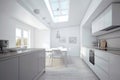 Modern Kitchen with Skylight - Interior Design Perspective Royalty Free Stock Photo