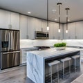3 A modern kitchen with stainless steel appliances, marble countertops, and a sleek design2, Generative AI