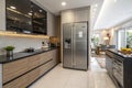 Interior of modern kitchen with stylish refrigerator Royalty Free Stock Photo