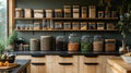 A modern kitchen using zero-waste and creative storage ideas Royalty Free Stock Photo