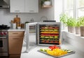 Modern kitchen with vegetable dehydrator in use Royalty Free Stock Photo
