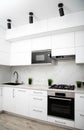 Modern kitchen in white and black. Beautiful new interior. Built-in microwave oven, hob and electric oven Royalty Free Stock Photo