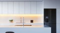 Modern Kitchen with White Cabinets and Black Refrigerator Royalty Free Stock Photo