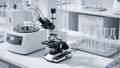 Modern Laboratory Equipment: Microscope, Centrifuge, and Glassware Royalty Free Stock Photo