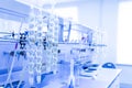 Modern laboratory with flasks science or education background. Blue toned Royalty Free Stock Photo