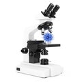 Modern Laboratory Microscope and Blue Virus Cell or Bacteria. 3d Rendering Royalty Free Stock Photo