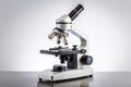 Laboratory Microscope on a Reflective Surface with Gradient Background science research Royalty Free Stock Photo