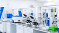Modern Laboratory Microscopes, Research Equipment, and Glassware Royalty Free Stock Photo