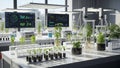 Modern Laboratory with Plant Experiments in Test Tubes Royalty Free Stock Photo