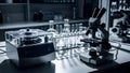 Modern Laboratory Equipment Microscope, Centrifuge, and Test Tubes - Science Research Development Royalty Free Stock Photo