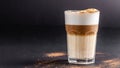 Modern, lactose-free Latte or Cappuccino coffee with almond milk. Above the fire sugar burned sugar. Caramel crust Royalty Free Stock Photo