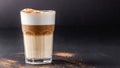 Modern, lactose-free Latte or Cappuccino coffee with almond milk. Above the fire sugar burned sugar. Caramel crust Royalty Free Stock Photo