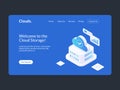 Modern Landing Page Design with isometric Cloud Storage Server Rack and Cloud Symbol. Conceptual Illustration of Cloud Royalty Free Stock Photo