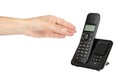 modern landline cordless phone with hand, old technology concept Royalty Free Stock Photo