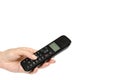 modern landline cordless phone with hand, old technology concept Royalty Free Stock Photo