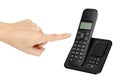 modern landline cordless phone with hand, old technology concept Royalty Free Stock Photo