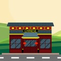 Modern landscape set with cafe, restaurant building. Flat style vector illustration. of Chinese and lanterns