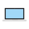 Modern laptop computer in cartoon flat style on white, stock vector illustration Royalty Free Stock Photo