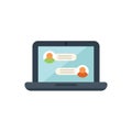Laptop showing instant messaging application with chat bubbles open on screen