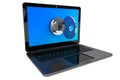 Modern laptop computer locked by key Royalty Free Stock Photo