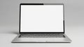 A modern laptop computer mockup with a blank white screen, presented in a minimalist high-key studio setting for website and app Royalty Free Stock Photo