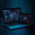 Futuristic Laptop with Advanced Data Analytics Dashboard Interface Royalty Free Stock Photo