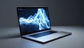 Modern Laptop Displaying 3D Data Waveform Royalty Free Stock Photo