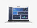 Modern laptop displaying futuristic data dashboard interface technology insights Royalty Free Stock Photo
