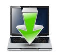 Modern laptop and down arrow. Concept of download icon Royalty Free Stock Photo