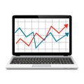 Modern laptop with graph on screen. Finance statistics report, statistic analysis.