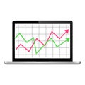 Modern laptop with graph on the screen. Finance statistics report, statistic analysis.