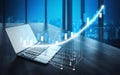 Modern Laptop with Graphs and Data Visualization in a Tech-Inspired Office Setting Impute Royalty Free Stock Photo