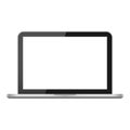 Modern laptop isolated on white background. Realistic silver glossy open notebook. White blank laptop screen with glare. Desktop Royalty Free Stock Photo