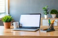 Modern Laptop Mockup on Stylish Workspace Showcase Your Business Website Design Concepts with Empty Screen Royalty Free Stock Photo