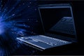 Modern laptop over black background