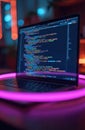 Modern laptop screen displaying source code. Programming functions, script writing process. Tech, digital code, software Royalty Free Stock Photo