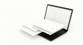 Modern laptop with a sheet of paper emerging from its screen as if printing Royalty Free Stock Photo