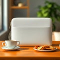 Modern Laptop Sleeve Coffee Snack Home Office Setup Royalty Free Stock Photo
