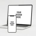 Modern laptop and smartphone mockup displaying custom designs Royalty Free Stock Photo
