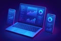 Modern laptop and smartphones with colorful data charts and analytics interface computer mobile phone Royalty Free Stock Photo