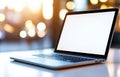 Modern Laptop on a Table with a Blank Screen Royalty Free Stock Photo