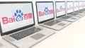 Modern laptops with Baidu logo. Computer technology conceptual editorial 3D rendering